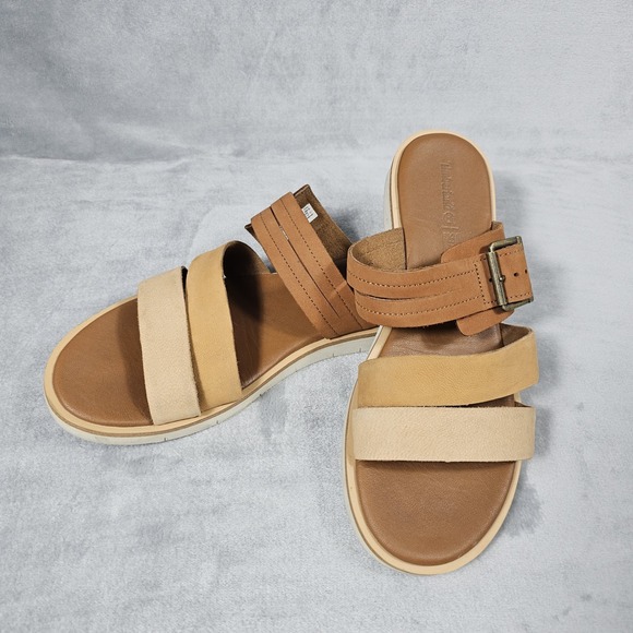 Timberland Adley Shore Slide Womens 8.5 in Medium Brown Leather Adjustable Strap - Picture 1 of 10